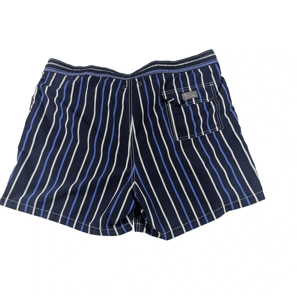 Polo Ralph Lauren Swim Trunks Mens XL Navy Blue Striped Mesh Lined Board Shorts